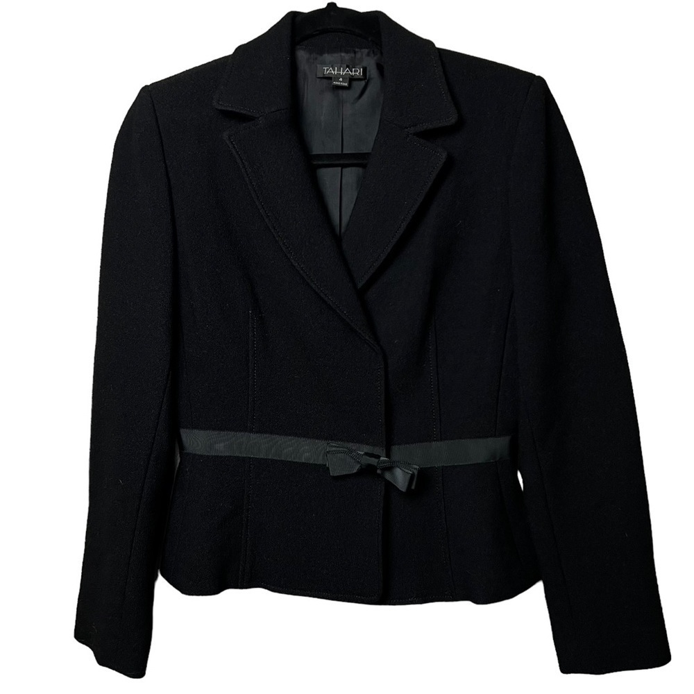 Tahari Black Virgin Wool Blazer SZ 4 Career Jacket Whimsigoth Gilmore Witchy